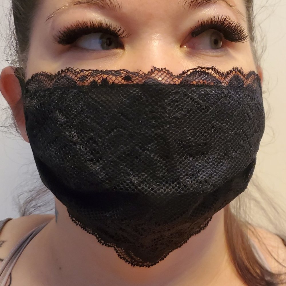 Black Stretch Lace Face Mask Breathable 2 Layers